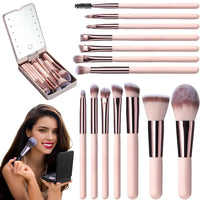 LED Mirror with 14pcs Travel Makeup Brush Set Foundation Powder Concealers Eye Shadows Makeup Set Makeup Mirror Portable Travel