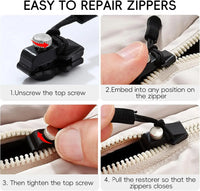 ✨Zipper Repair Solution – Quick Replacement with Sliding Teeth and Rescue Zipper Heads in Three Sizes 🔧