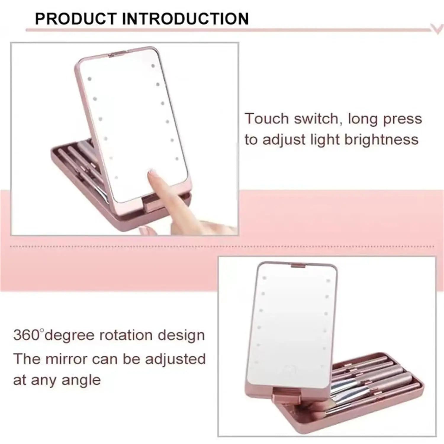 LED Mirror with 14pcs Travel Makeup Brush Set Foundation Powder Concealers Eye Shadows Makeup Set Makeup Mirror Portable Travel